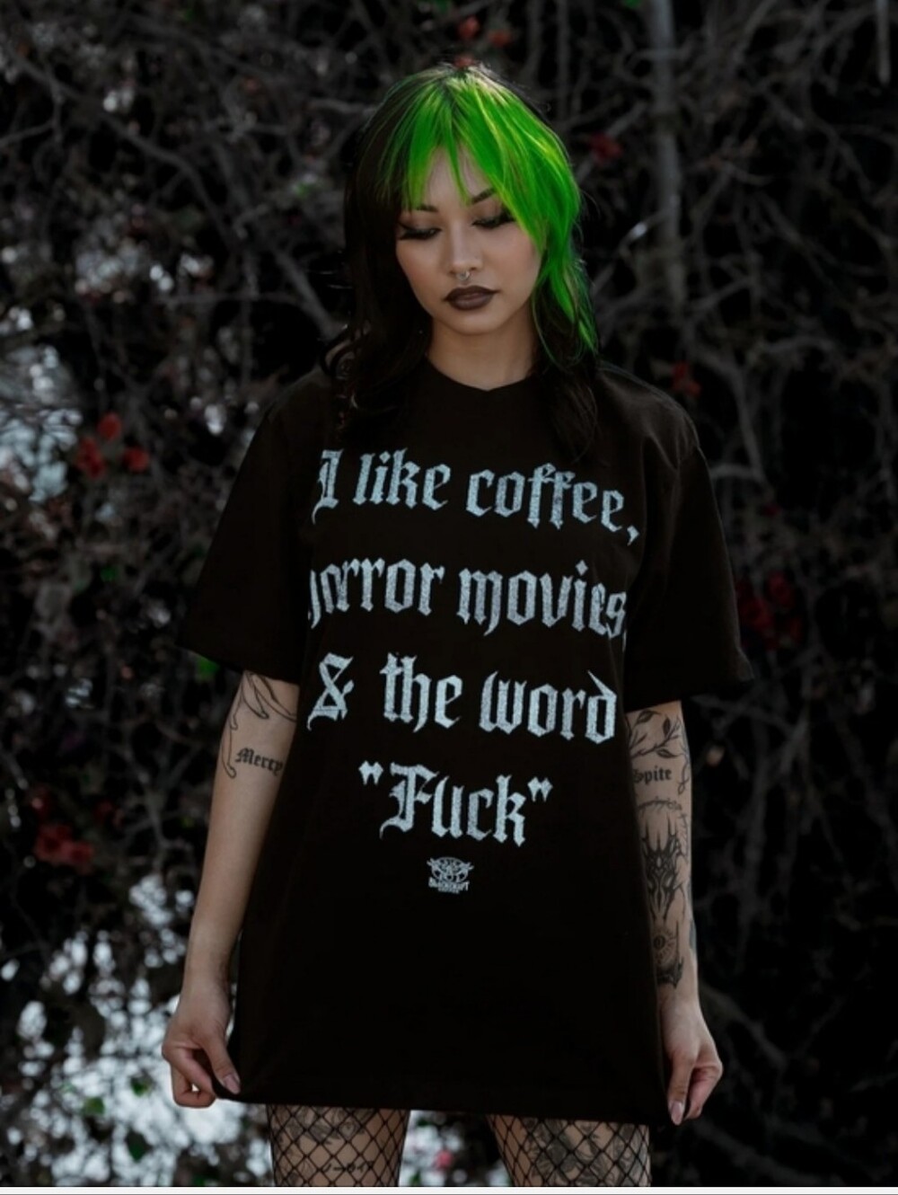 Blackcraft cult coffee horror movies & the word F*ck gothic oversized tee shirt